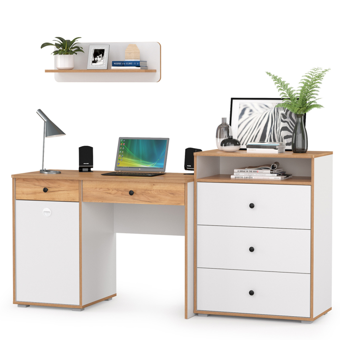 Офисная мебель, Стол письменный с комодом и навесной полкой Вуди