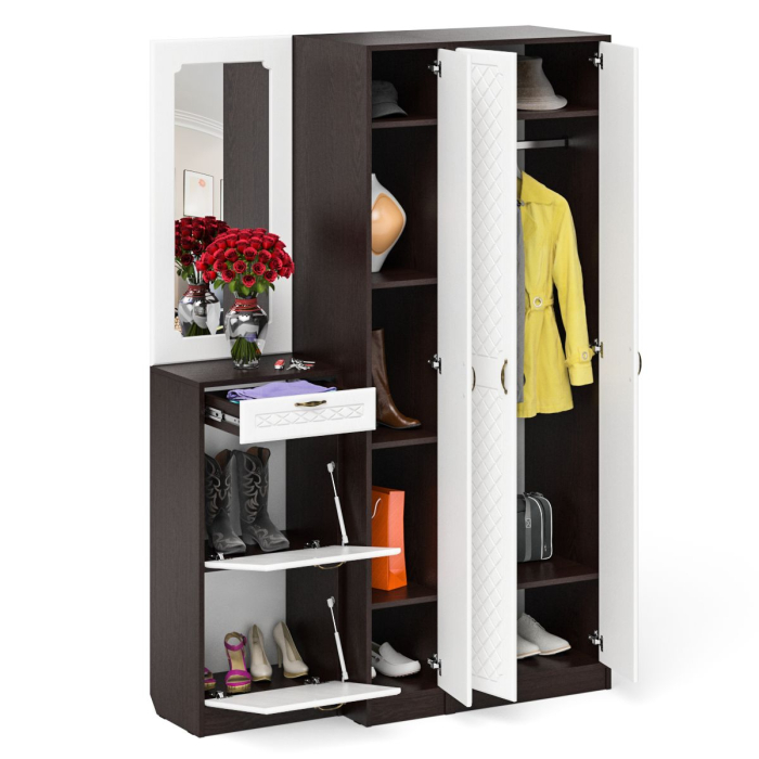 Прихожие, Модульная прихожая с зеркалом П-6-500 № 49 фрезеровка ромб