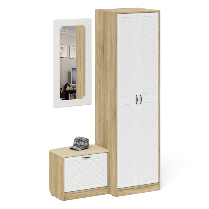 Прихожие, Шкаф две двери с обувницей и зеркалом П-6 № 11 МДФ фрезеровка ромб