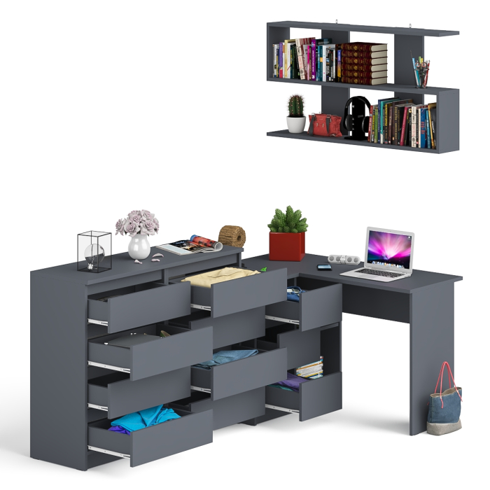Домашние кабинеты, Книжная полка Мори 1200 с комодом 1200.8 и компьютерным столом МС-16 левым