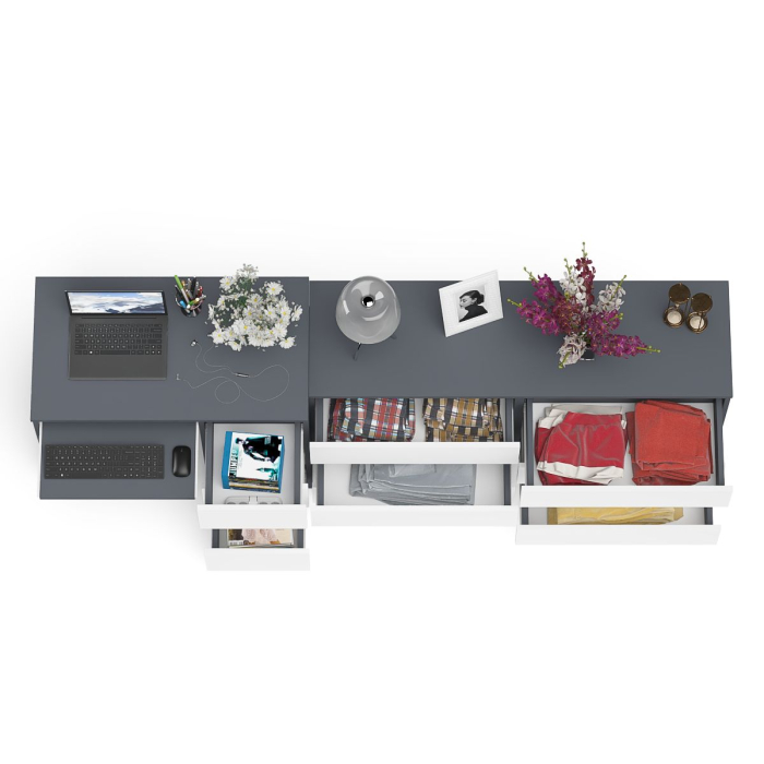 Домашние кабинеты, Комод 1380 6-ть ящиков Мори с однотумбовым столом компьютерным МС-6 правым