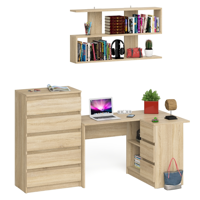 Домашние кабинеты, Комод Мори МК700.5 со столом компьютерным угловым МС-16 правым и открытой полкой 1200
