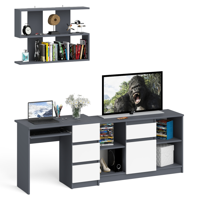 Прямые компьютерные столы, Стол компьютерный три правых выдвижных ящика Мори МС-6 с верхней полкой и тумбой 1204