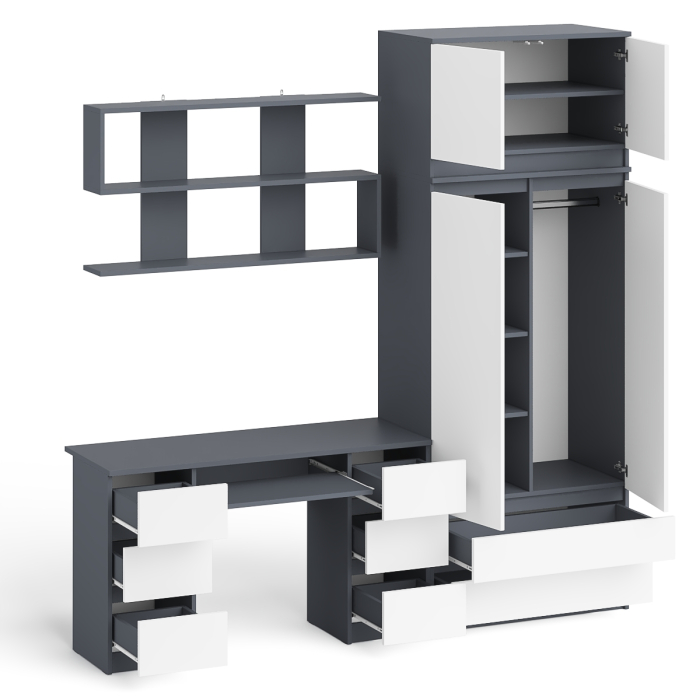 Домашние кабинеты, Шкаф-комод с антресолью Мори МШ900.1 со столом для работы и учёбы и книжной полкой