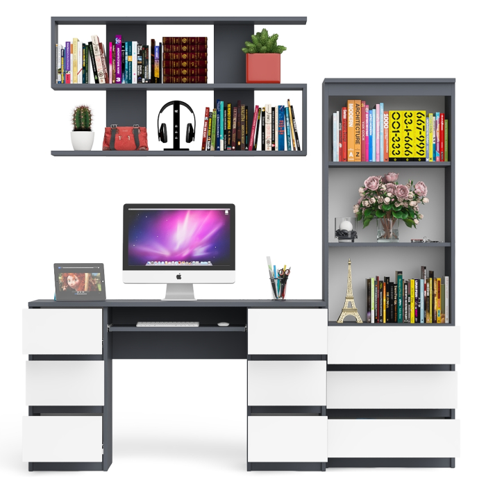 Домашние кабинеты, Рабочее место Мори из стола двухтумбового МС-2 с навесной полкой и стеллажом