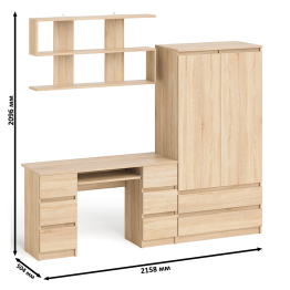 Шкаф-комод Мори МШ900.1 с письменным 2-х тумбовым столом МС-2 и полкой книжной