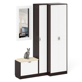 Тумба для обуви с сидением с зеркалом и пенал со шкафом П-6 № 26 МДФ фрезеровка прованс