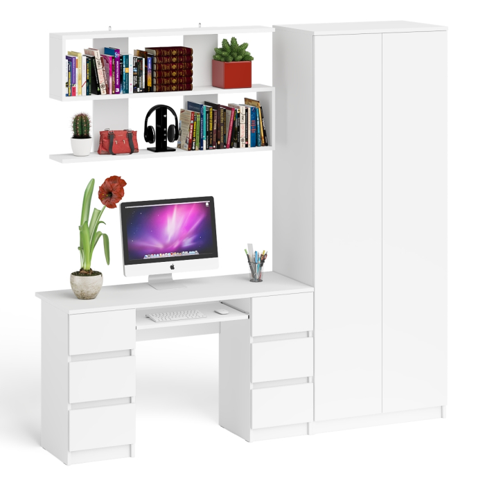 Домашние кабинеты, Платяной шкаф две двери Мори МШ800.1 с компьютерным столом и полкой навесной