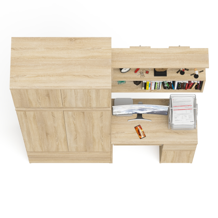 Домашние кабинеты, Шкаф с антресолью Мори МА900.1 с компьютерным столом МС-1 правым и книжной полкой