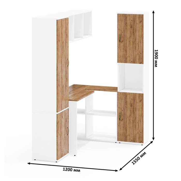 Домашние кабинеты, Рабочий стол-трансформер с полкой для папок и книг Лидер-8 и два пенала МД 21Б и пенал с нишей