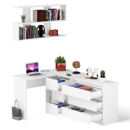 Стол компьютерный Мори МС-16 правый с навесной полкой и комодом МК800.1