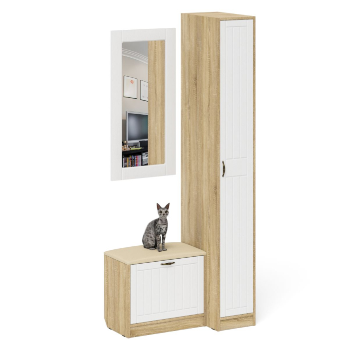 Прихожие, Обувница с сиденьем и зеркалом и пенал П-6-500 фрезеровка прованс