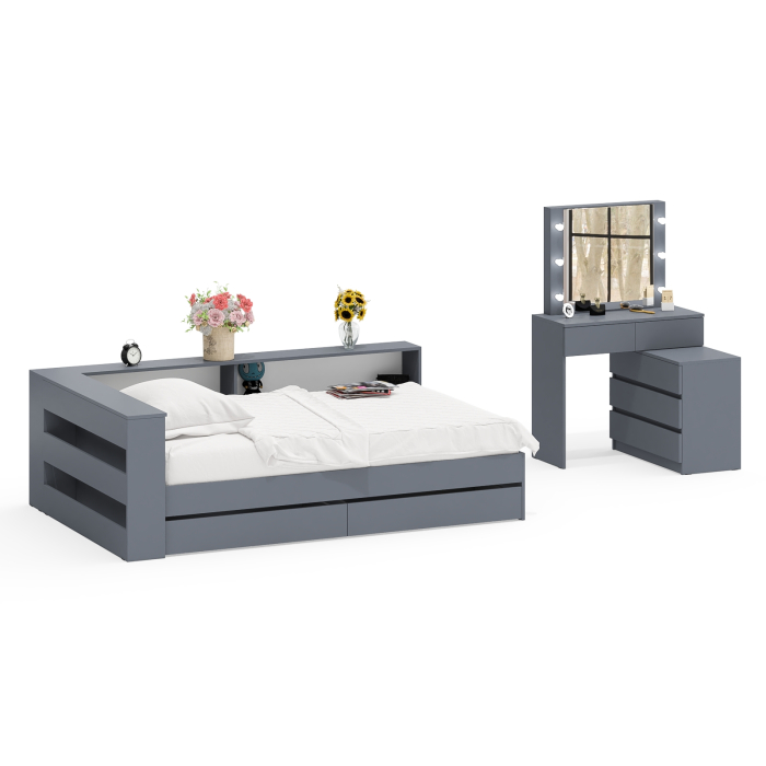 Спальные гарнитуры, Туалетный столик для спальни с подсветкой 110 и Ксения кровать 1200 с ящиками и прикроватный блок