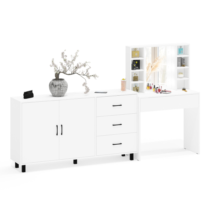 С зеркалом, Косметический cтол с подсветкой и ящиком 115 и комод 123-1604