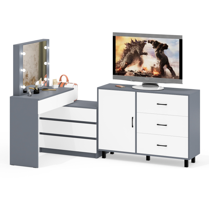 Туалетные столики, Угловой туалетный столик с подсветкой 110 и тумба-комод дверка и 3 ящика 122-1204