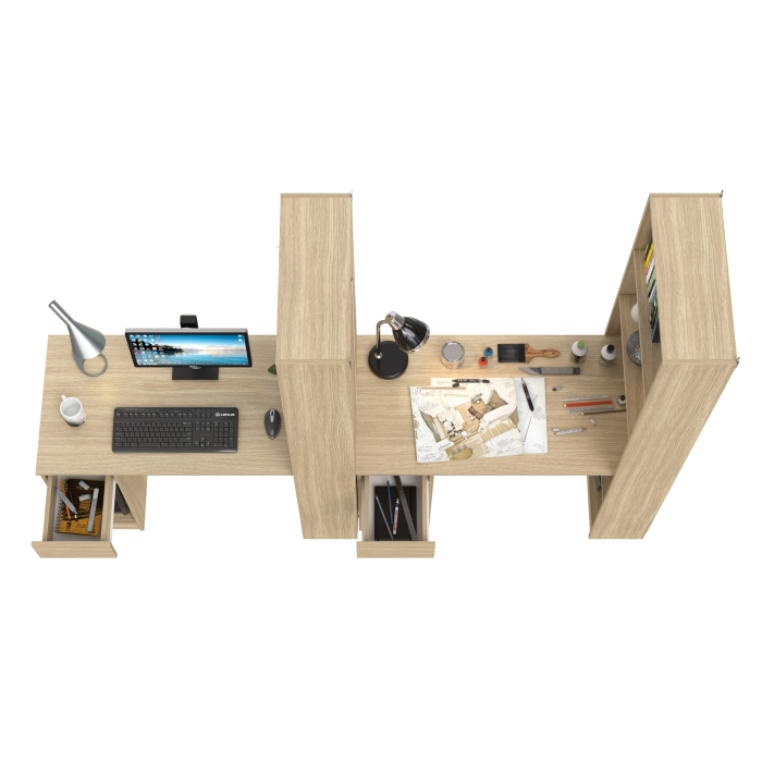 Прямые компьютерные столы, Два компьютерных стола со стеллажом Лайт 10.01