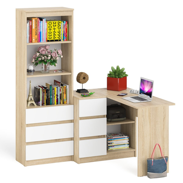 Домашние кабинеты, Стеллаж-комод Мори МСТ600 3 ящика и стол угловой компьютерный МС-16 левый