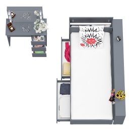 Кровать с ящиками с прикроватным блоком для вещей Ксения 900 и столик косметический с подсветкой Сура