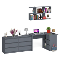 Домашние кабинеты, Комод широкий 6-ть ящиков Мори МК1380.6 с угловым компьютерным столом МС-16 правым и открытой книжной полкой