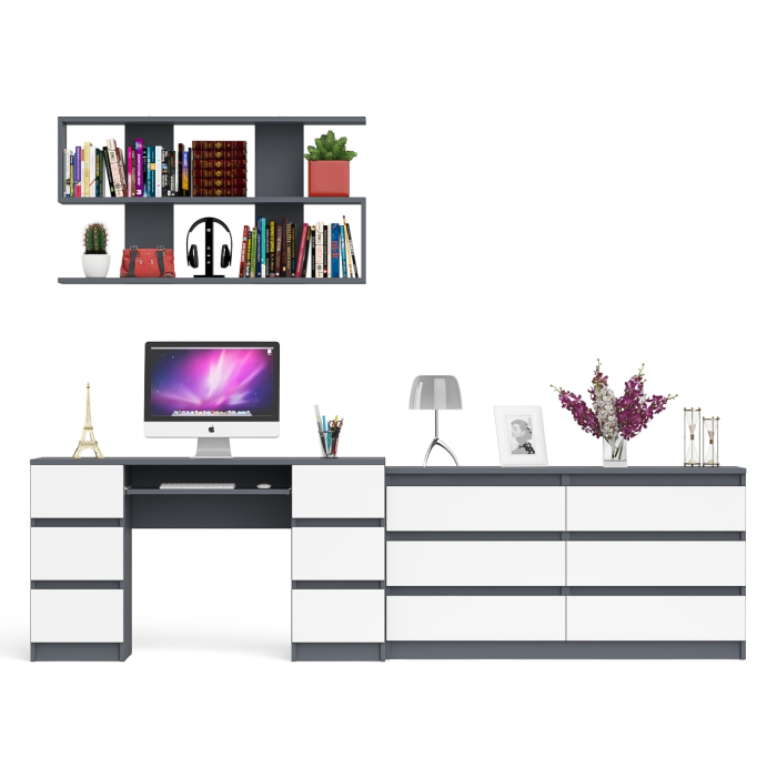 Домашние кабинеты, Стол компьютерный ящики слева и справа Мори МС-2 с комодом и полкой навесной