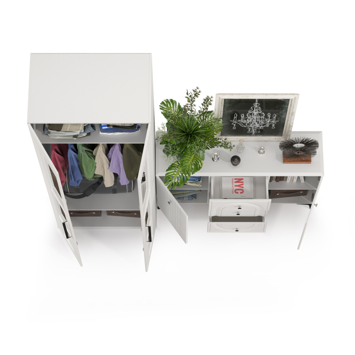 Стенки для гостиной, Шкаф для одежды с комодом-ТВ-тумбой Валенсия