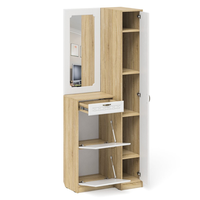 Прихожие, Пенал для прихожей П-6-500 и высокая обувница с зеркалом фрезеровка ромб