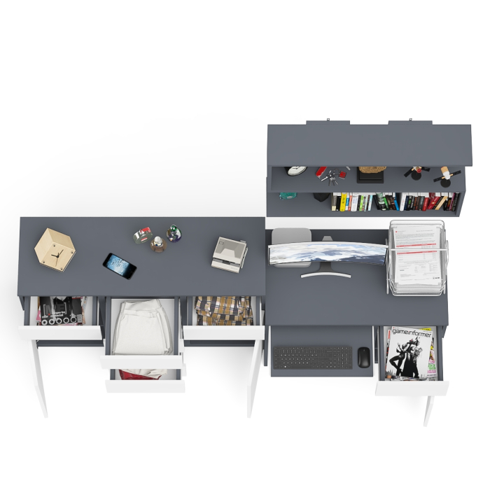 Домашние кабинеты, Тумба-комод Мори МК1200.4 с компьютерным столом МС-1 правый и открытой навесной полкой