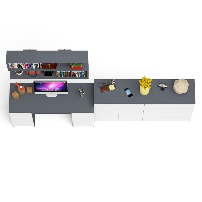 Домашние кабинеты, Стол для работы Мори МС-2 с книжной полкой на 1200 и комодом-тумбой МК1600.1