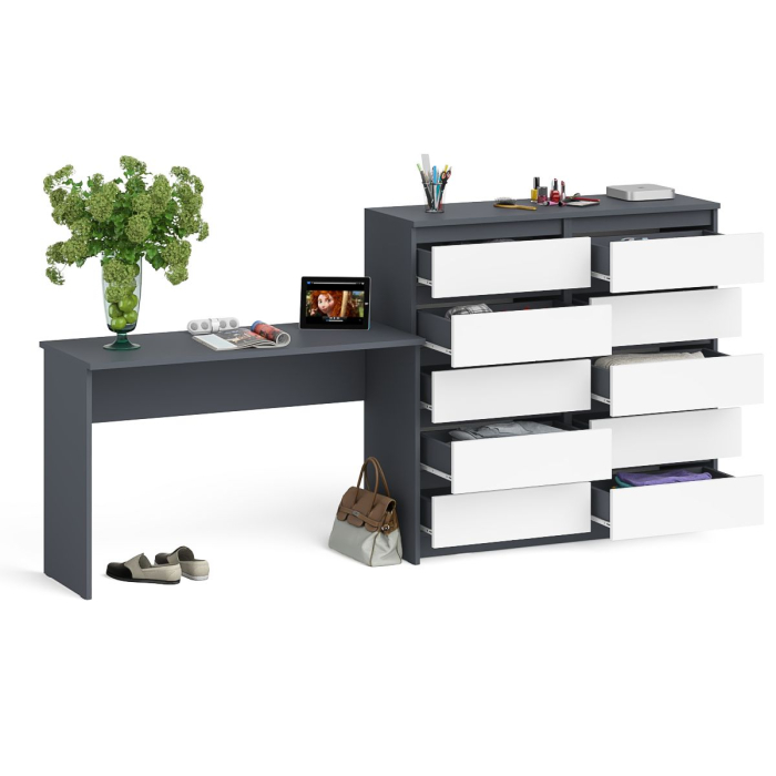 Домашние кабинеты, Большой комод МК1200.10 десять ящиков и письменный стол МСП1200 Мори