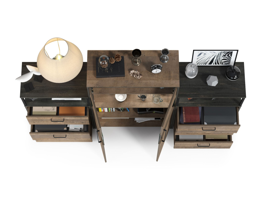 Стенки для гостиной, Комод с витриной с подсветкой с двумя комодами с ящиками Трувор