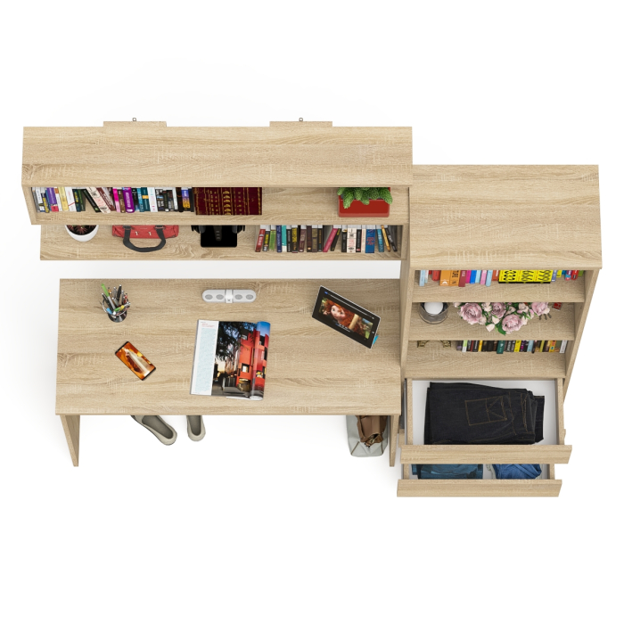 Прямые компьютерные столы, Стеллаж-комод Мори с письменным столом на 1200 и навесной полкой на 1200