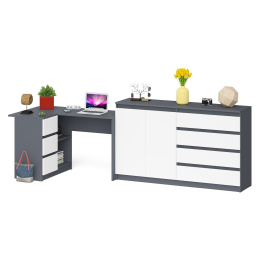 Угловой стол компьютерный правый МС-16 с комодом-тумбой 1600 Мори