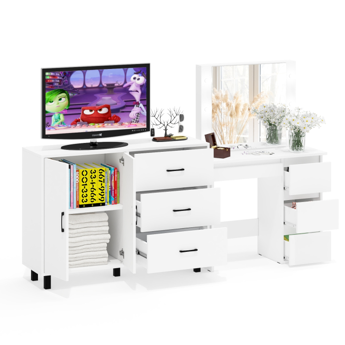 С зеркалом, Комод-тумба 123-1204 и столик косметический с подсветкой и зеркалом Сура