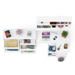 Стол компьютерный угловой с ящиками Мори МС-16 правый с навесной полкой и комодом МК1200.8