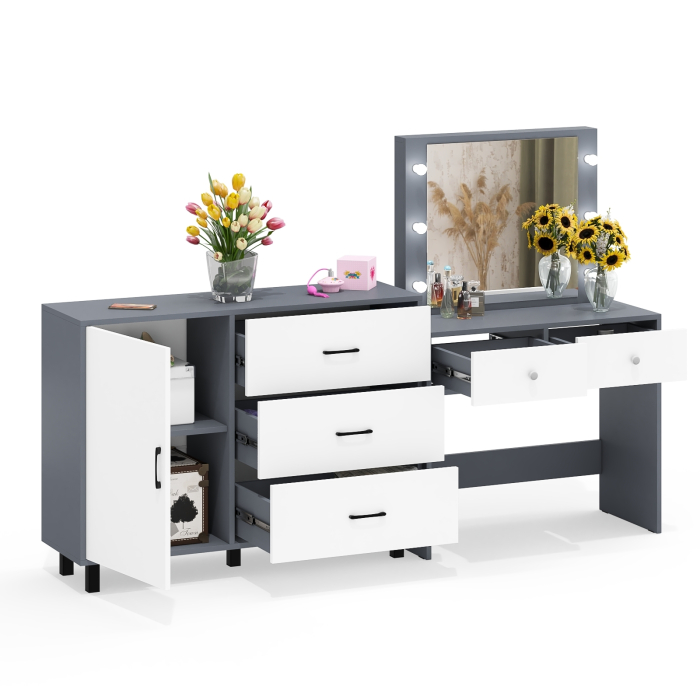 Туалетные столики, Стол туалетный для спальни с лампочками СТ-5 и тумба-комод 122-1204