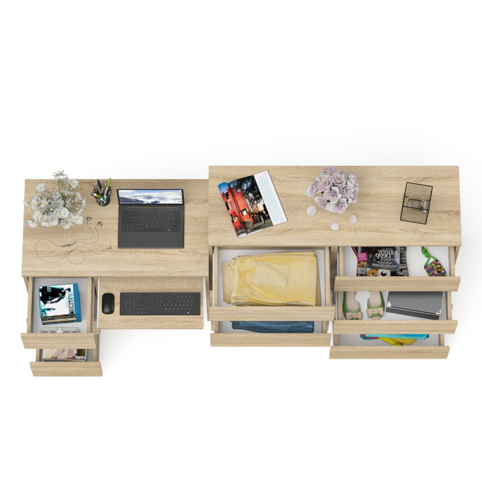 Домашние кабинеты, Комод Мори 1200-8 и стол компьютерный МС-6 3 ящика слева