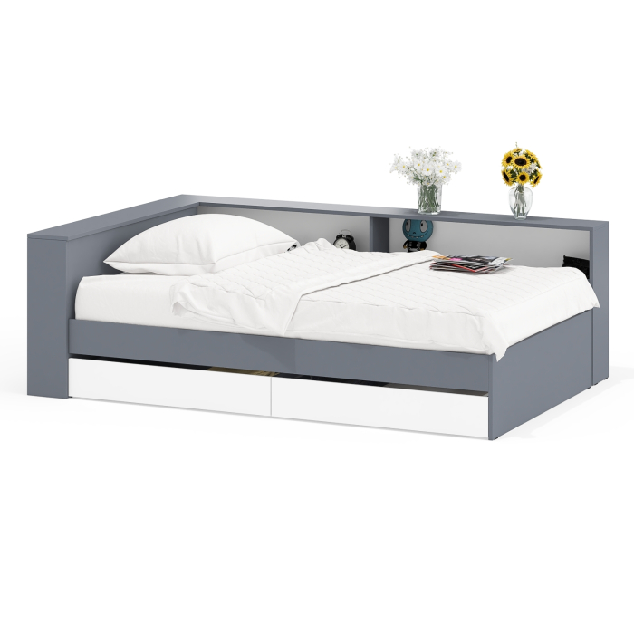 Кровати 120 см, Ксения 1200 кровать с ящиками, ящиком для белья и прикроватным блоком для вещей