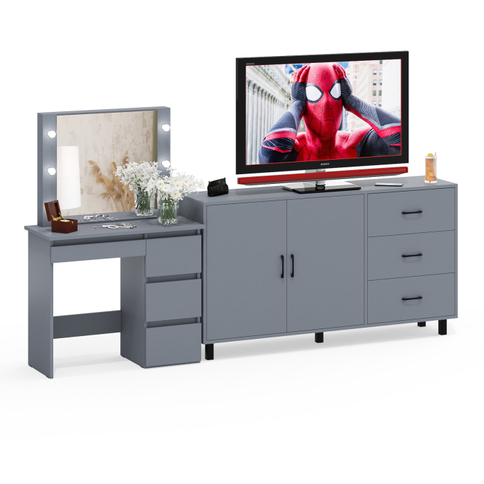 С зеркалом, Косметический столик Сура с зеркалом и подсветкой и с тумбой-комодом 123-1604