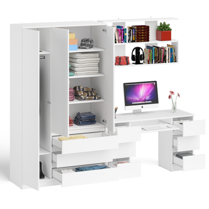 Домашние кабинеты, Шкаф-комод трёхдверный Мори МШ1200.1 с письменным столом и открытой книжной полкой