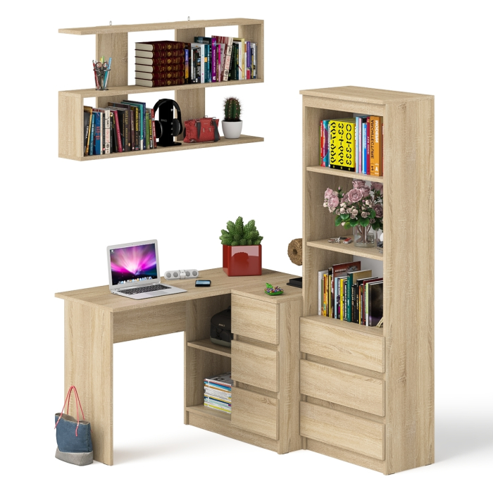 Домашние кабинеты, Рабочее место с угловым столом Мори МС-16 правым со стеллажом и полкой
