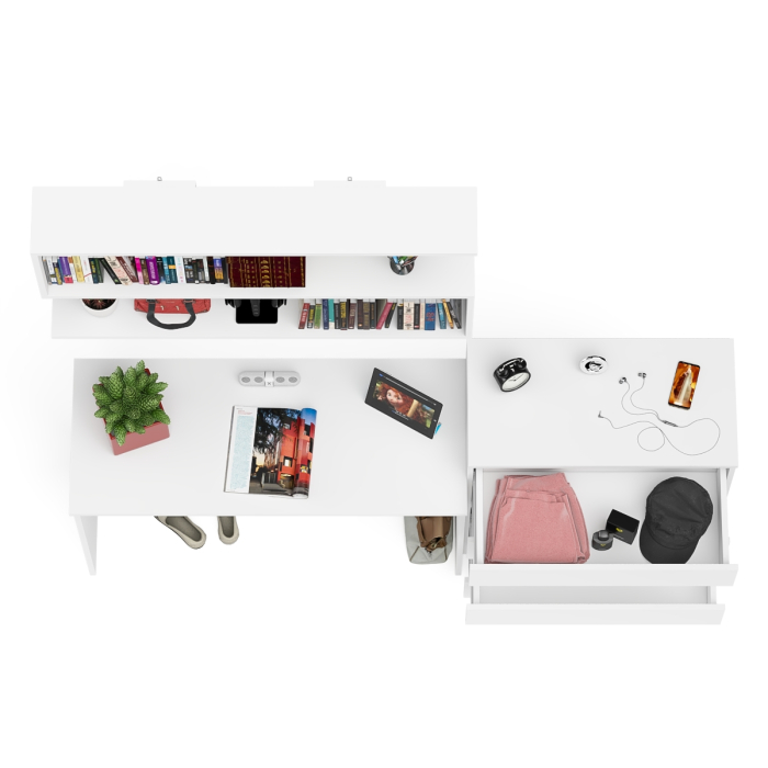 Прямые компьютерные столы, Комод Мори четыре ящика МК800.4 с письменным столом с навесной полкой на 1200