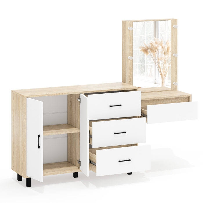 С зеркалом, Стол косметический навесной с подсветкой и тумба-комод 123-1204.