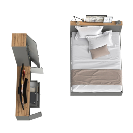 Кровать Остин со спальным местом 1600х2000 с ортопедическим основанием с пеналом с полками и тумба под ТВ