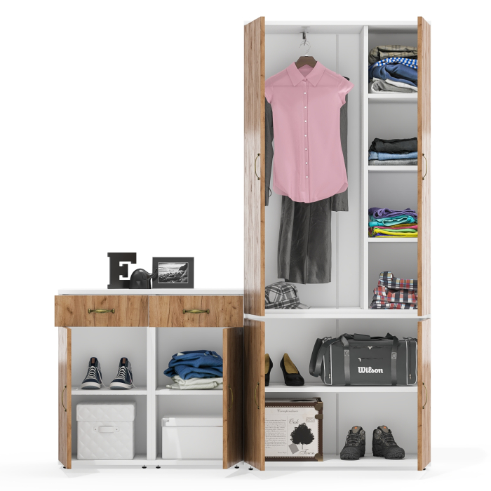 Домашние кабинеты, Платяной шкаф с дверками Лидер-8 20Б и тумбочки 3.15 с ящиком и дверками