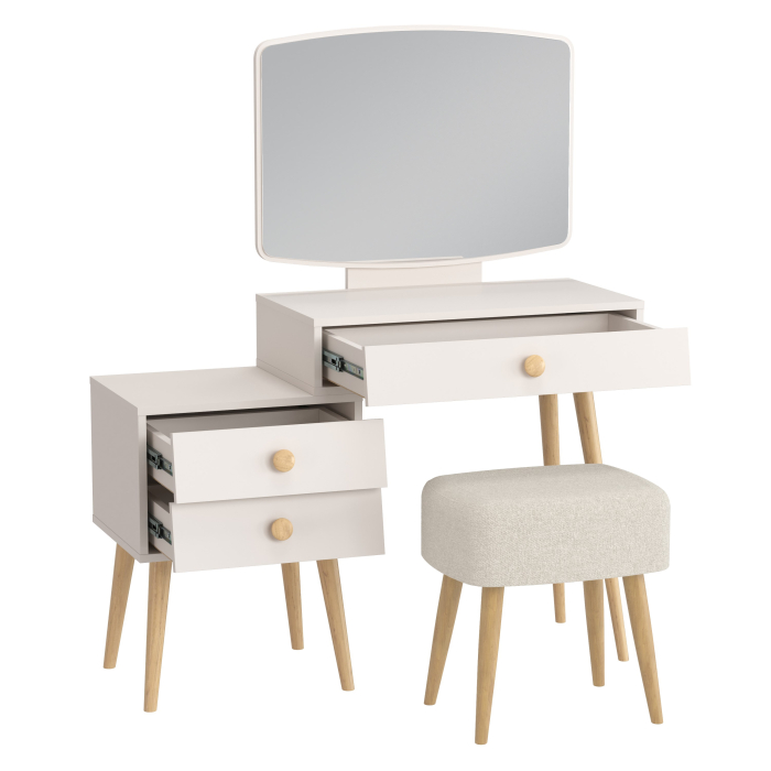 С зеркалом, Трюмо для спальни Афина с прямоугольной банкеткой Полли