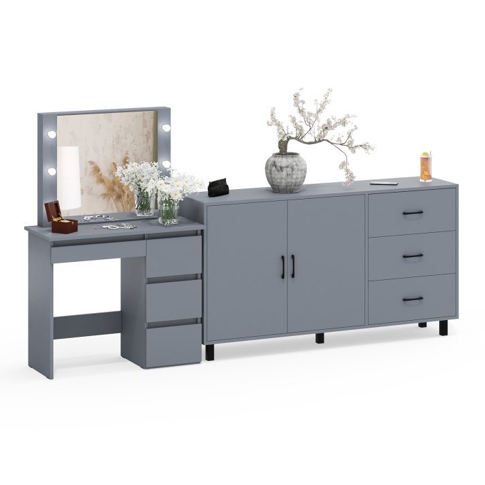 С зеркалом, Косметический столик Сура с зеркалом и подсветкой и с тумбой-комодом 123-1604