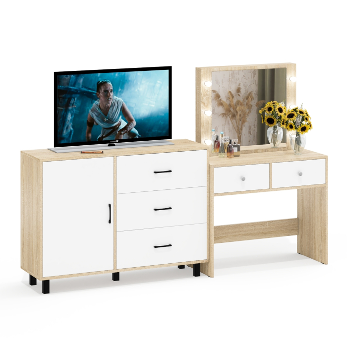 Туалетные столики, Стол туалетный для спальни с лампочками СТ-5 и тумба-комод 122-1204