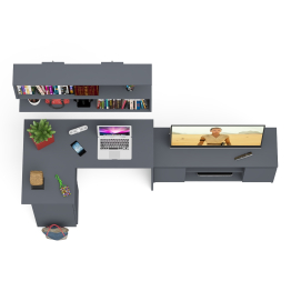 Угловой стол компьютерный Мори МС-16 левый с тумбой под ТВ и полкой для книг