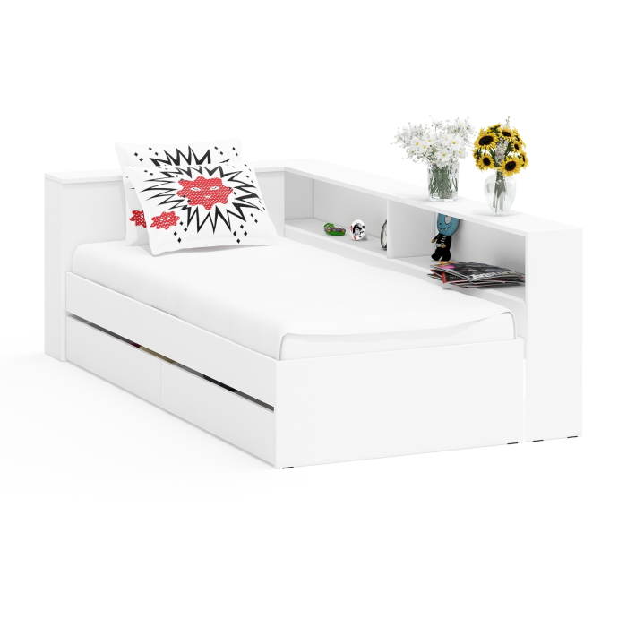 Кровати 90 см, Кровать односпальная 900 с ящиками и прикроватным блоком Ксения