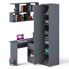 Стол угловой компьютерный Мори МС-16 правый с пеналом с полками и навесной открытой полкой 1200